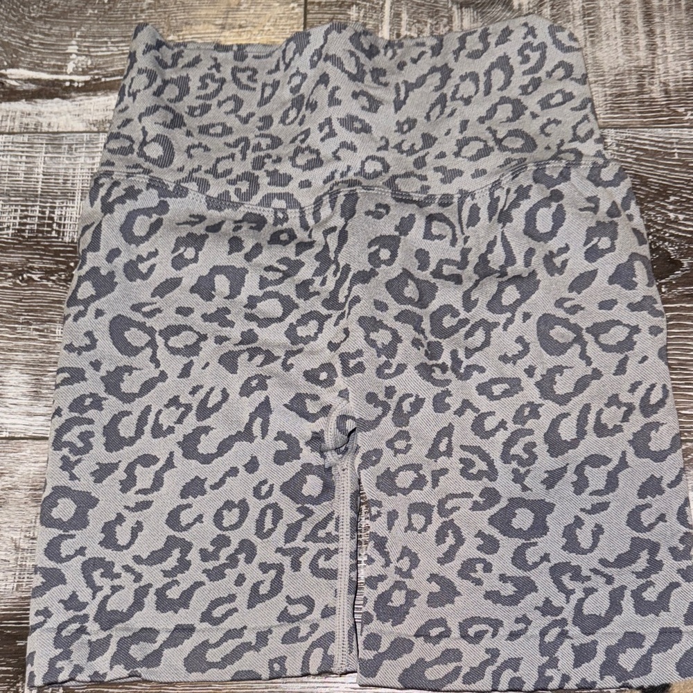 Gray Leopard Print Biker Shorts